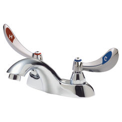 Click here to see Delta 21C124-TI Delta 21C124-TI Tech 2-Handle Cast Centerset Lavatory Faucet, Blade w/ Sanitary Hood, No Pop-Up Hole, VR Laminar Outlet, Temp Indicators, Chrome