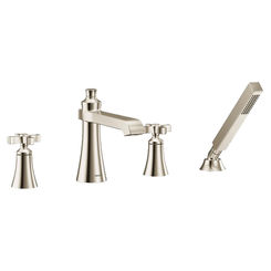 Click here to see Moen TS929NL Moen TS929NL Flara Roman Tub Faucet Trim with Spray, 2.0 GPM - Polished Nickel