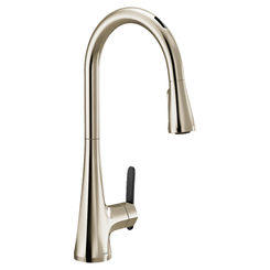 Click here to see Moen S7235EVNL Moen Sinema Voice-Activated/MotionSense Single-Handle Pulldown Kitchen Faucet, Polished Nickel - S7235EVNL 