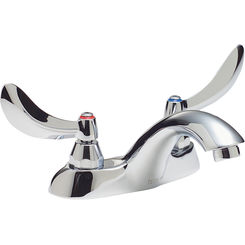 Click here to see Delta 21C154 Delta 21C154 Tech 2-Handle Cast Centerset Lavatory Faucet, Blade w/ Sanitary Hood, No Pop-Up Hole, VR Spray Outlet, 0.5 gpm, Chrome