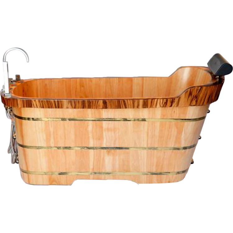 Alfi AB1148 ALFI AB1148 59-Inch Free Standing Wooden Bath Tub with Chrome Tub Filler