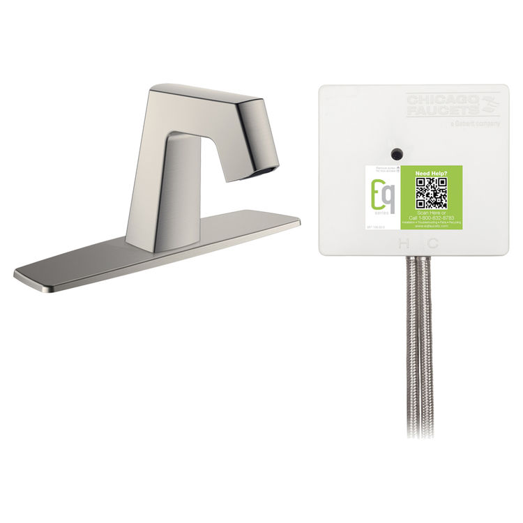 Chicago Faucet EQ-B13A-53ABBN Chicago Faucets EQ-B13A-53ABBN EQ Brushed Nickel EQ Angular Series Lavatory Sink Faucet with Hands-free Infrared Detection