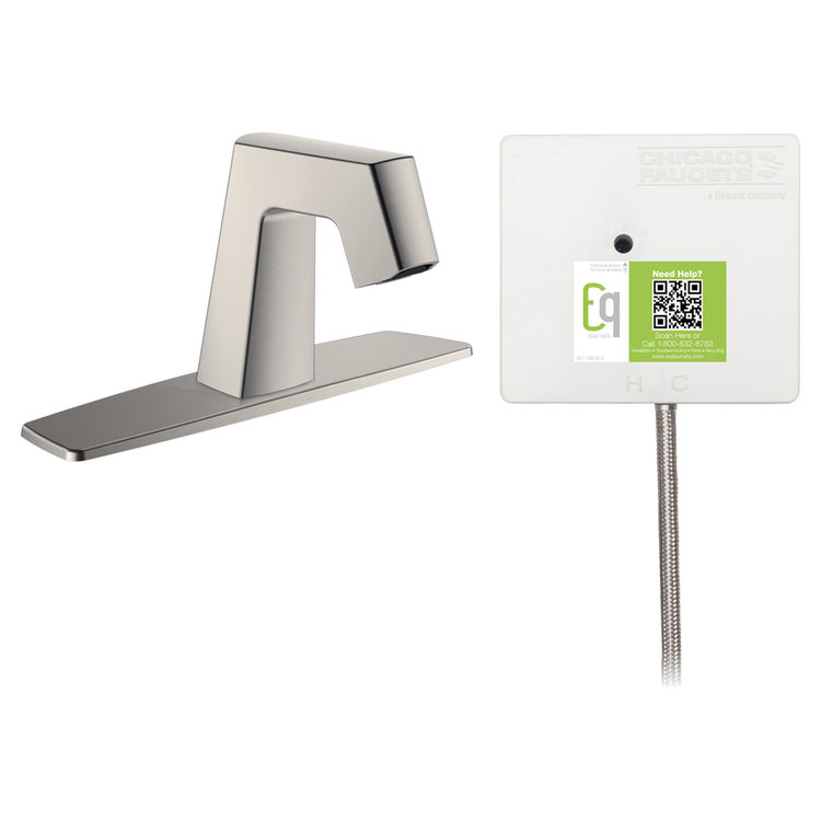 Chicago Faucet EQ-B13A-51ABBN Chicago Faucets EQ-B13A-51ABBN EQ Brushed Nickel EQ Angular Series Lavatory Sink Faucet with Hands-free Infrared Detection