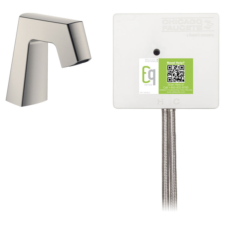 Chicago Faucet EQ-B11A-52ABBN Chicago Faucets EQ-B11A-52ABBN EQ Brushed Nickel EQ Angular Series Lavatory Sink Faucet with Hands-free Infrared Detection