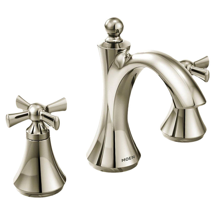 Moen T4524NL Moen T4524NL Wynford Polished Nickel Two Handle Widespread Lavatory Faucet