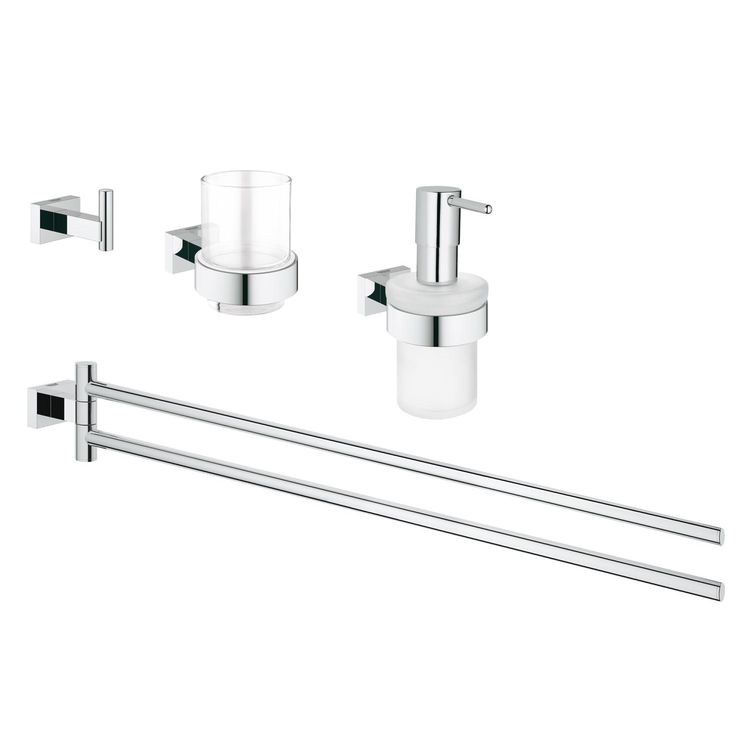 Grohe 40847001 Grohe 40847001 Essentials Cube 4-in-1 Bathroom Accessories Set, StarLight Chrome 