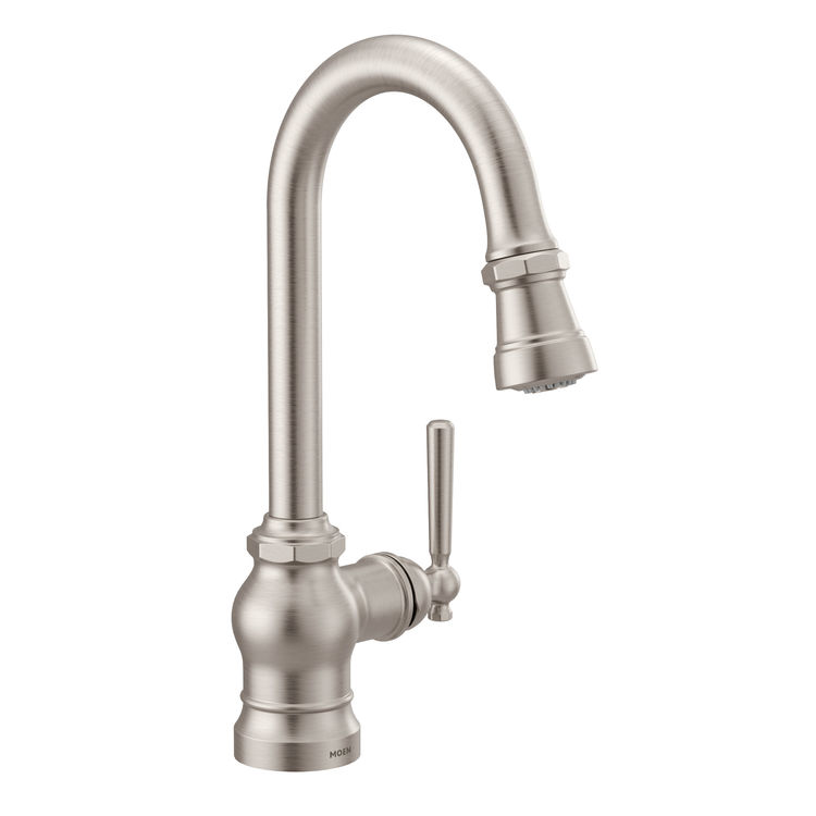 Moen S52003SRS Moen S52003SRS Paterson Single-Handle Pulldown Bar/Prep Faucet - Spot Resist Stainless, Lever/Wheel Handles Included