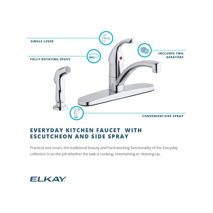 Elkay Everyday Four Hole Deck Mount Kitchen Faucet with Lever Handle