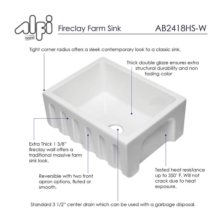 View 11 of Alfi AB2418HS-W ALFI AB2418HS-W Reversible Fireclay Farm-Style Kitchen Sink - White