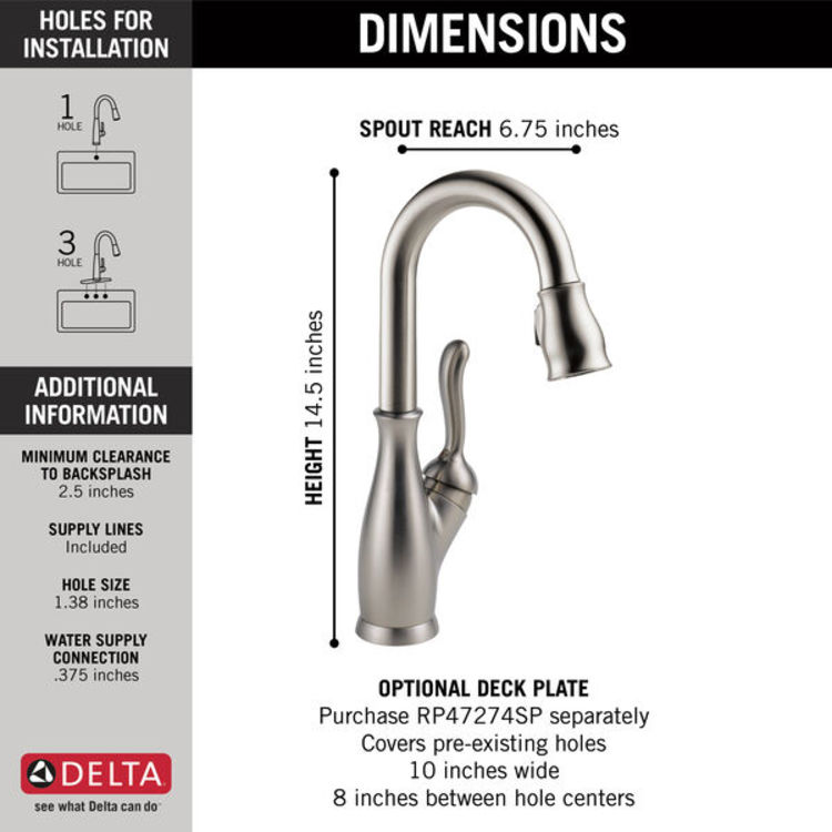 View 3 of Delta 9678-SP-DST Delta 9678-SP-DST Leland One-Handle Pulldown Bar/Prep Faucet - Spotshield Stainless 