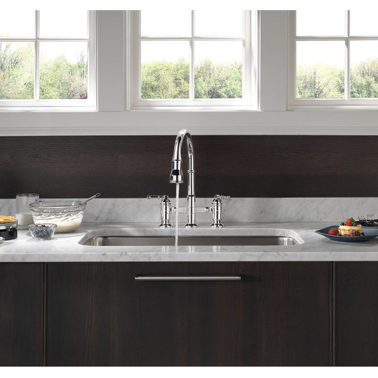 Delta 2390LCZDST Broderick Two Handle Pulldown Bridge Faucet