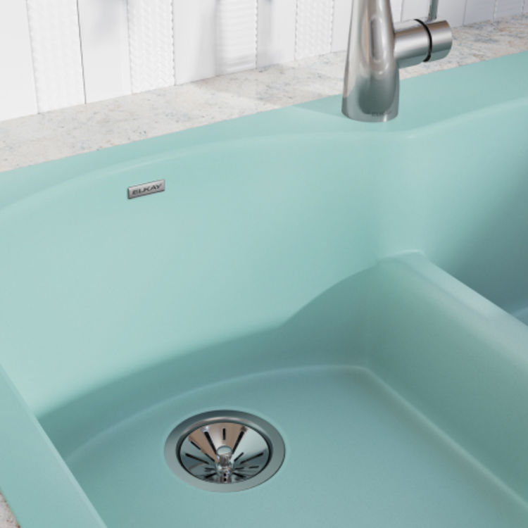 Elkay Quartz Luxe Offset 60/40 Double Bowl Dropin Sink with Aqua Divide Mint Creme (ELXH3322RMT0)