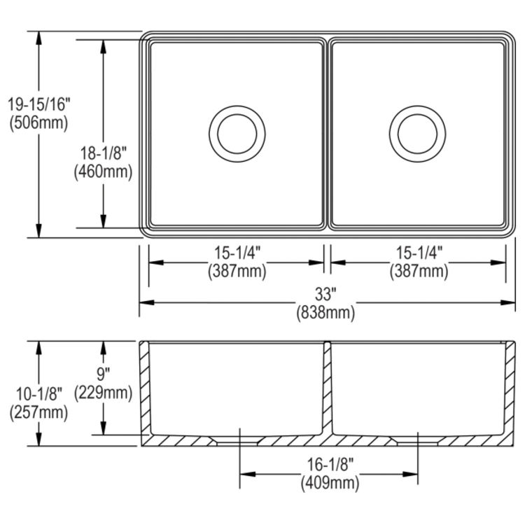 Elkay SWUF32189WHC Fireclay Double Bowl Farmhouse Sink Kit, 33" x 1915