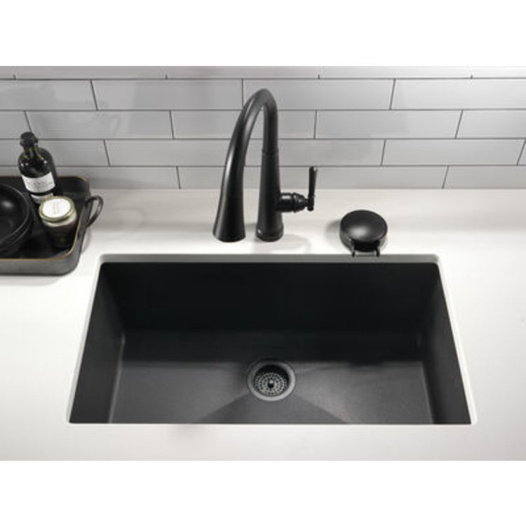 View 9 of Delta 9182T-BL-DST Delta Emmeline Single Handle Pull Down Kitchen Faucet, Lumicoat Matte Black - 9182T-BL-DST