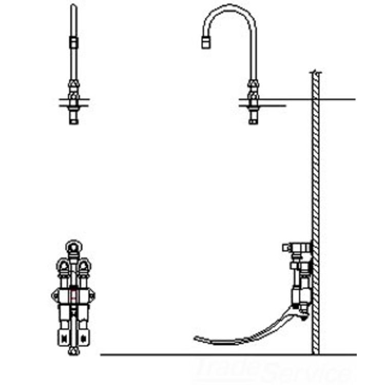 Delta 54T5334A-R4 Delta 54T5334A-R4 Wall-Hung Double Foot Pedal Surgeon Scrub-Up Valve w/ Deckmount R4 Spout, Aerator, 1.5 gpm